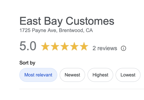 Reviews | References | Testimonials - Thank you for considering East Bay Customs for your next appointment. We appreciate your understanding as we continue to grow our Yelp reviews organically. In the meantime checkout what others have said about service elsewhere online.