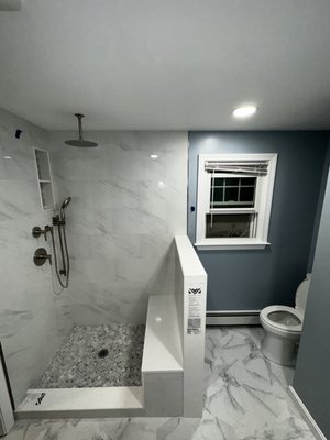 Bathroom Remodel 2023 - This remodel was done to a master bathroom, I preformed all of the new plumbing up to code. We exchanged the single vanity for a double vanity. Installed new toilet and baseboard heat. New shower valve with a hand held sprayer and rain head