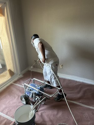 Two-tone color change - This job was a complete color change on ceilings, doors, trim and baseboard extra white and on walls agreeable gray Two-tone color change - This job was a complete color change on ceilings, doors, trim and baseboard extra white and on walls agreeable gray