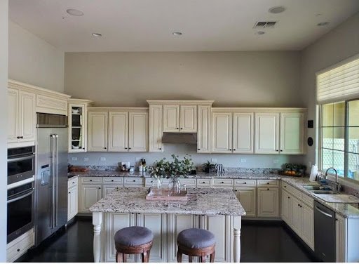 Bright and Clean - Full Cabinet Refacing - Redemption Renovations are your kitchen remodeling experts! We specialize in cabinets, backsplash, countertops, bathrooms, and flooring. This job we took plain beige cabinets and turned them into beautifully crisp and clean white cabinets through our refinishing process. Bright and Clean - Full Cabinet Refacing - Redemption Renovations are your kitchen remodeling experts! We specialize in cabinets, backsplash, countertops, bathrooms, and flooring. This job we took plain beige cabinets and turned them into beautifully crisp and clean white cabinets through our refinishing process.