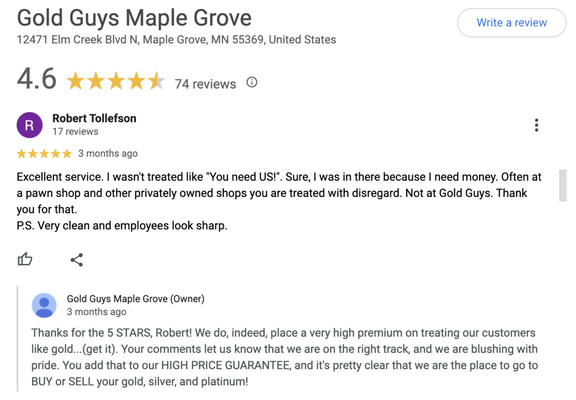 Real Reviews from Real Customers - Ranked the #1 Gold Buyer by Top10Reviews.com, The Gold Guys is one of the most trusted precious metals dealers in the country. Known for our transparent process, fair pricing, and exceptional customer service, we’re committed to making every customer experience a great one. Real Reviews from Real Customers - Ranked the #1 Gold Buyer by Top10Reviews.com, The Gold Guys is one of the most trusted precious metals dealers in the country. Known for our transparent process, fair pricing, and exceptional customer service, we’re committed to making every customer experience a great one.