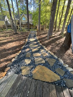 Water front walkway - This Home owner Reached out to us regarding about several issues with their outdoor space and one of the main important concerns were not having a open path to their private lake , so my team and I came up with a low maintenance and decorative solution Water front walkway - This Home owner Reached out to us regarding about several issues with their outdoor space and one of the main important concerns were not having a open path to their private lake , so my team and I came up with a low maintenance and decorative solution