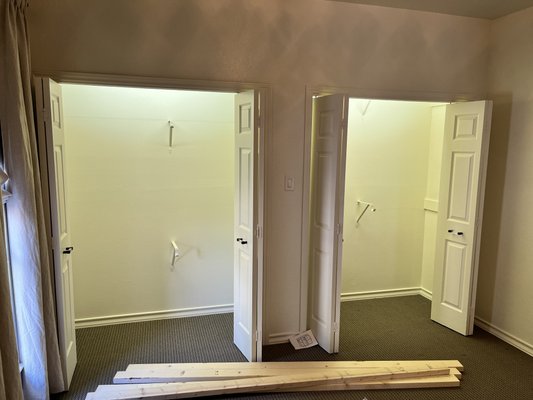 Closet remodel Canyon Lake - Existing his/hers closet in canyon lake remodeled into a larger reach in closet compete with mirrors bifold doors Closet remodel Canyon Lake - Existing his/hers closet in canyon lake remodeled into a larger reach in closet compete with mirrors bifold doors