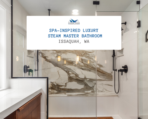Spa-Inspired Luxury Steam Master Bathroom - Issaquah, WA | This remodel was done for one of our repeat clients, this project includes steam shower, excessive large shower with marble feature wall, classic free standing tub and all wall mounted fixtures - the artistic floor add drama and personality to this amazing project and the custom vanity bring all world together , after a great kitchen last year for this client here is the master piece master bathroom they always dream about. Spa-Inspired Luxury Steam Master Bathroom - Issaquah, WA | This remodel was done for one of our repeat clients, this project includes steam shower, excessive large shower with marble feature wall, classic free standing tub and all wall mounted fixtures - the artistic floor add drama and personality to this amazing project and the custom vanity bring all world together , after a great kitchen last year for this client here is the master piece master bathroom they always dream about.