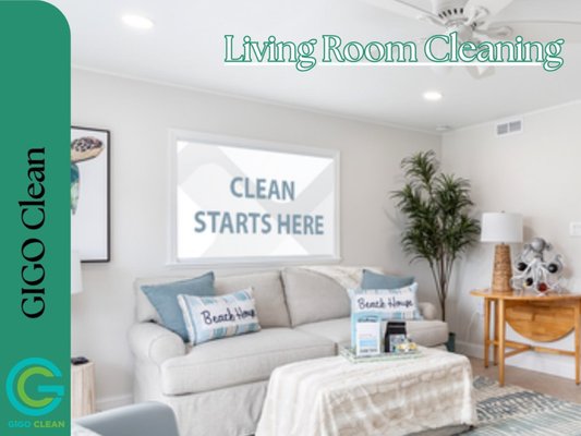 Living Room Cleaning Services - Gigo Clean brings meticulous attention to every corner of your living room, ensuring a spotless, welcoming space for you and your guests. Our team carefully dusts surfaces, vacuums upholstery, and sanitizes high-touch areas to create a fresh and inviting environment. Trust Gigo Clean to leave your living room looking its best, free from dust and allergens.