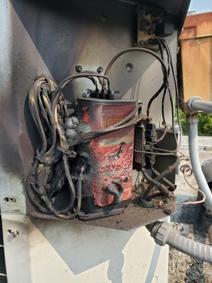Air Conditioner Maintenance - The wires had rubbed on metal surface for a long period of time causing them to ground out and burn out all the components in the electrical section as well as the condenser fan motor. This costly repair can be prevented with routine maintenance. Air Conditioner Maintenance - The wires had rubbed on metal surface for a long period of time causing them to ground out and burn out all the components in the electrical section as well as the condenser fan motor. This costly repair can be prevented with routine maintenance.
