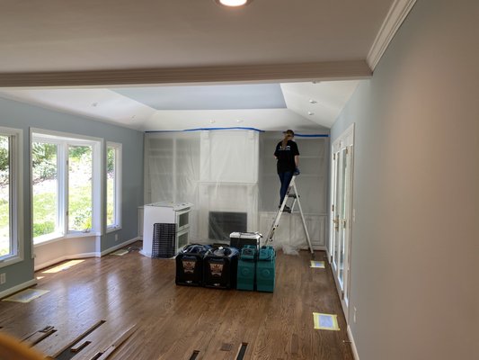 Residential water loss - During a water loss, prior to moving lots of air throughout we will take precautions to protect the house and built in furniture or large items that are staying in place. It's customary to have smaller items and furniture removed prior to demolition to protect and restore those items to their pre-loss condition. Residential water loss - During a water loss, prior to moving lots of air throughout we will take precautions to protect the house and built in furniture or large items that are staying in place. It's customary to have smaller items and furniture removed prior to demolition to protect and restore those items to their pre-loss condition.
