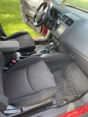 Full interior detail of a a vehicle filled with dog hair - A car filled with pet hair and mud Full interior detail of a a vehicle filled with dog hair - A car filled with pet hair and mud