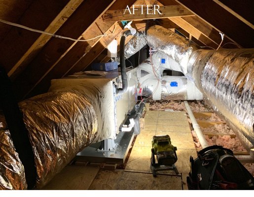 New Carrier unit and zoning duct system installed - Our Action Team removed the existing unit and duct work in the attic and installed a new Carrier system with a new zoning duct system. The homeowner wanted it to be more accessible so we did just that.