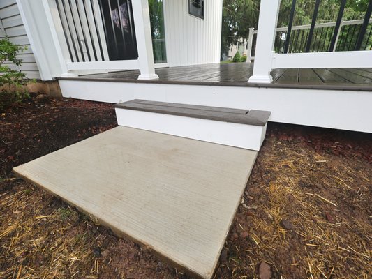 Collegeville Deck & Roof Structure - 20'x20' Trex Enhance Naturals Deck in Rocky Harbor w/ Picture Framing, White vinyl railing w/ Black Aluminum Balusters, Joist Tape, Gravel/weed barrier under deck. Brand new shed pitch shingled roof addition. Vinyl soffit, white aluminum flashing / capping details. New board & batten siding w/ custom Recessed TV Mount. New Pella sliding door. New Electrical work (Ceiling fan, lights, outlet, and outlets on soffit for hanging perimeter lighting) Collegeville Deck & Roof Structure - 20'x20' Trex Enhance Naturals Deck in Rocky Harbor w/ Picture Framing, White vinyl railing w/ Black Aluminum Balusters, Joist Tape, Gravel/weed barrier under deck. Brand new shed pitch shingled roof addition. Vinyl soffit, white aluminum flashing / capping details. New board & batten siding w/ custom Recessed TV Mount. New Pella sliding door. New Electrical work (Ceiling fan, lights, outlet, and outlets on soffit for hanging perimeter lighting)