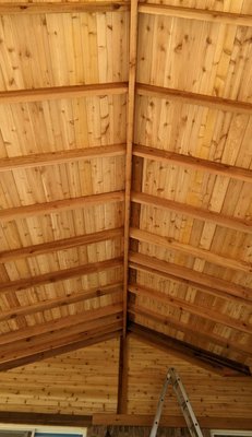 Open-faced Cedar Porch Cover - pull off the old porch that had a lean to it and provided this masterpiece for a client Open-faced Cedar Porch Cover - pull off the old porch that had a lean to it and provided this masterpiece for a client