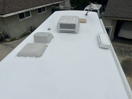 Roof coat - Customer reached out to us saying his roof was worn down due to age of roof. We suggested a coating will be perfectly fine to prolong the longevity of the roof. Went ahead and proceeded to wash, seal vents, replace A/C gasket and coat the roof. Customer was pleased and satisfied with the results Roof coat - Customer reached out to us saying his roof was worn down due to age of roof. We suggested a coating will be perfectly fine to prolong the longevity of the roof. Went ahead and proceeded to wash, seal vents, replace A/C gasket and coat the roof. Customer was pleased and satisfied with the results