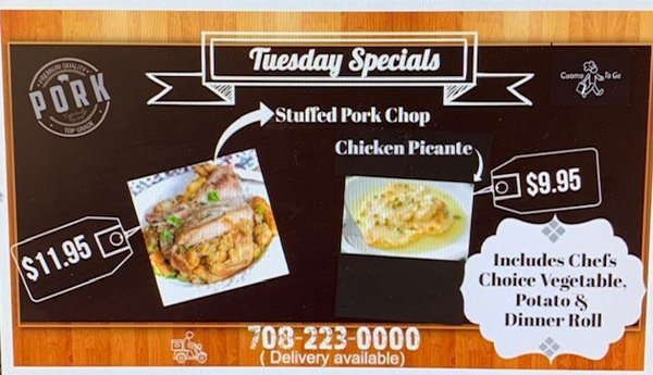 Tuesday Special - Call to customize your order.