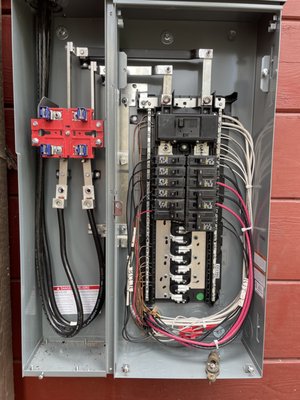 Wrightwood Cabin 200A pane - Client had bought this cabin for a little summer house get a way spot. Old panel was weathered, rusted, and could not support the 50 A chargers need for there electrical vehicle charger. Now they have enough juice for everything they could ever want.