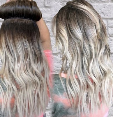 Invisible Bead Extensions and Color Correction - This was completed on one session using two color processes and install of new extension hair. First the clients hair had full babylights, root shadow and tone, then after the extensions were sewn everything was again shadowed and toned together for a perfect blend. See instagram @hairbyjacquelynchristine to book Invisible Bead Extensions and Color Correction - This was completed on one session using two color processes and install of new extension hair. First the clients hair had full babylights, root shadow and tone, then after the extensions were sewn everything was again shadowed and toned together for a perfect blend. See instagram @hairbyjacquelynchristine to book