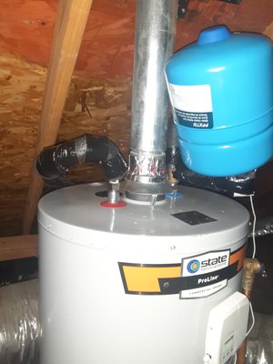 Water heater problems - One of our customers was experiencing a leak from their old water heater in the attic. The leak had done some damage. We accessed the situation and found it to be from a tank failure. We checked with the manufacturer by using the model number and serial number found on the unit and determined it was past the manufacture warranty. In this case the water heater needed to be replaced. We called a trusted water water restoration company and they came out quickly to access the damage and found it to be minimal. The customer gave us the go ahead to replace the water heater as well as adding a flood stop to the unit. The floodstop will sense water using a sensor and shut off water if a leak occurs in the future to prevent damage. We like to install State Proline commercial grade water heaters from Ferguson due to the higher quality of water heater. We also installed a new ball valve, supply lines, expansion tank, new gas supply line and new drainpan for an affordable price. Water heater problems - One of our customers was experiencing a leak from their old water heater in the attic. The leak had done some damage. We accessed the situation and found it to be from a tank failure. We checked with the manufacturer by using the model number and serial number found on the unit and determined it was past the manufacture warranty. In this case the water heater needed to be replaced. We called a trusted water water restoration company and they came out quickly to access the damage and found it to be minimal. The customer gave us the go ahead to replace the water heater as well as adding a flood stop to the unit. The floodstop will sense water using a sensor and shut off water if a leak occurs in the future to prevent damage. We like to install State Proline commercial grade water heaters from Ferguson due to the higher quality of water heater. We also installed a new ball valve, supply lines, expansion tank, new gas supply line and new drainpan for an affordable price.