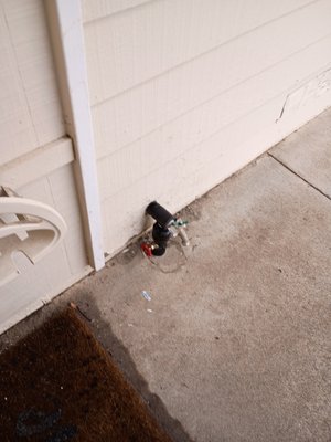 New water service installation - The main water valve outside the house was leaking, so the entire water service line was replaced. After the new service was installed, insulation was added to the pipe to protect it from sun exposure and prevent future damage.
