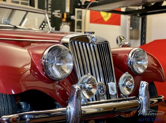 1954 MG TF RESTORATION - It was an honor working on this vehicle! We enjoy all makes and models and it is always nice to work on classic collectible cars. This vehicle had a full paint correction completed along with our waxing service to protect the paint along with enhancing the gloss. Our process ensures the best results are reached in a safe and efficient way which allows the vehicles original paint to not be damaged but still allowing the underlying swirls and scratches to be taken care of. By measuring the thickness of the paint constantly, we ensure the paint stays protected throughout the process, we then add a wax to protect it further! 1954 MG TF RESTORATION - It was an honor working on this vehicle! We enjoy all makes and models and it is always nice to work on classic collectible cars. This vehicle had a full paint correction completed along with our waxing service to protect the paint along with enhancing the gloss. Our process ensures the best results are reached in a safe and efficient way which allows the vehicles original paint to not be damaged but still allowing the underlying swirls and scratches to be taken care of. By measuring the thickness of the paint constantly, we ensure the paint stays protected throughout the process, we then add a wax to protect it further!