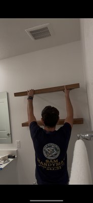 Floating Shelf Installation – Bathroom Storage Upgrade - Installed a set of modern floating shelves in the bathroom to enhance storage and style. Each shelf was leveled, anchored securely, and spaced evenly for a clean, minimalist look. The result is a practical and elegant upgrade that adds both function and charm to the space. Floating Shelf Installation – Bathroom Storage Upgrade - Installed a set of modern floating shelves in the bathroom to enhance storage and style. Each shelf was leveled, anchored securely, and spaced evenly for a clean, minimalist look. The result is a practical and elegant upgrade that adds both function and charm to the space.