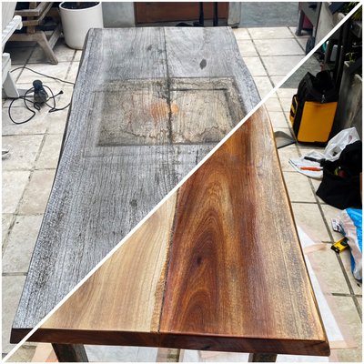 Restoration of a wooden table - Restoration of a wooden table by a handyman. The table was protected and sanded and then covered with a special protective varnish. Restoration of a wooden table - Restoration of a wooden table by a handyman. The table was protected and sanded and then covered with a special protective varnish.