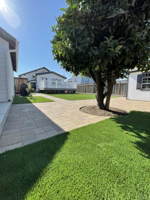 Back yard paver and turf remodel. - This remodel was done on a backyard to full completion. From dirt and weeds to paver paths, paver patios, and all new artificial turf. Also, including block, planter boxes with irrigation for plants.  Back yard paver and turf remodel. - This remodel was done on a backyard to full completion. From dirt and weeds to paver paths, paver patios, and all new artificial turf. Also, including block, planter boxes with irrigation for plants. 