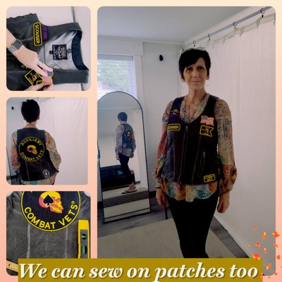Leather Jacket - We had a customer that came in and brought us her biker leather jacket and asked us to sew patches on it. It took us in no time to complete this job and when she came for pickup, she was over the moon over it! She not only came back to bring us another jacket, but brought her friend to get her jacket done as well!🥰 Least to say- she was very pleased with not only doing everything that she's asked for, but how fast we got the job done, and also the quality and the overall pricing! Leather Jacket - We had a customer that came in and brought us her biker leather jacket and asked us to sew patches on it. It took us in no time to complete this job and when she came for pickup, she was over the moon over it! She not only came back to bring us another jacket, but brought her friend to get her jacket done as well!🥰 Least to say- she was very pleased with not only doing everything that she's asked for, but how fast we got the job done, and also the quality and the overall pricing!