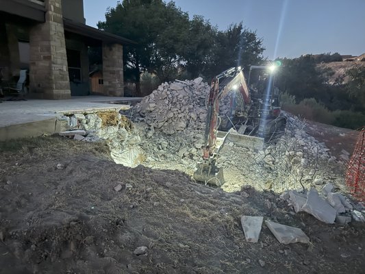 Pool Demolition Dripping Springs - This customer was affected by "concrete cancer" which is a result of a lack of fly ash mixed in with the concrete prior to the pour. This resulted in a spider web effect cracking the concrete and caused the pool to leak after only a year after construction.