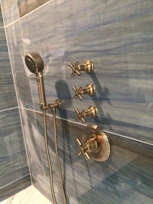 Shower Installation - Our team installed this beautiful gold shower for one of our clients as part of a bathroom renovation in Rockville Centre Shower Installation - Our team installed this beautiful gold shower for one of our clients as part of a bathroom renovation in Rockville Centre