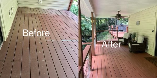 Home pressure wash and paint - This was a combination job one day was spent pressure washing the house and deck the next we prepared for paint and got the first coat on the next day we came in and done a second coat and touched up any spots. This job really made the house pop with the  fresh wash. The deck was very dirty and in most spots miscolored. With everything done this house is ready for its next vacation rental.