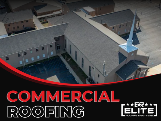 Commercial Roofing - Elite Roofing & Gutters provides professional commercial roofing services for office buildings, retail centers, industrial facilities, apartment complexes, warehouses, and other commercial properties. Our experienced commercial roofing team specializes in roof repairs, roof replacements, preventative maintenance, roof inspections, storm damage restoration, leak detection, and complete commercial roofing installations designed for long-term durability and performance. We work with a variety of commercial roofing systems including flat roofing, TPO roofing, metal roofing, roof coatings, and commercial shingle systems using high-quality materials and proven installation techniques built to withstand harsh weather conditions and daily wear.

We understand how important a reliable roofing system is for protecting your property, employees, customers, and business operations. That is why our team focuses on dependable workmanship, detailed inspections, honest communication, and efficient project management from start to finish. Whether your commercial property is experiencing roof leaks, storm damage, drainage issues, aging materials, or energy efficiency concerns, Elite Roofing & Gutters delivers customized roofing solutions designed to minimize disruptions while improving long-term roof performance and protection.

Our commercial roofing services also include detailed roof evaluations, drone inspections, insurance claim assistance, and preventative maintenance programs to help property owners identify problems early and avoid costly repairs or unexpected downtime. We are committed to helping businesses protect their investments with durable roofing systems, responsive service, and trusted commercial roofing expertise backed by professionalism, reliability, and quality craftsmanship on every project.