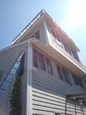 3rd Story York Beach New Install - Three story Installation in which we had to place a 32' ladder in between an awning without causing damage. Done with perfection!!! 3rd Story York Beach New Install - Three story Installation in which we had to place a 32' ladder in between an awning without causing damage. Done with perfection!!!