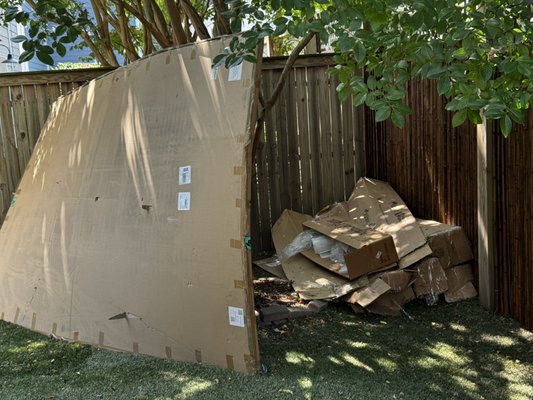 Large Box & Yard Debris Removal - Completed a backyard cleanout by removing a large amount of oversized boxes and miscellaneous materials left on the property. We broke down the boxes, loaded and hauled everything away, and finished by cleaning up the yard and leaving the area neat and clutter-free.