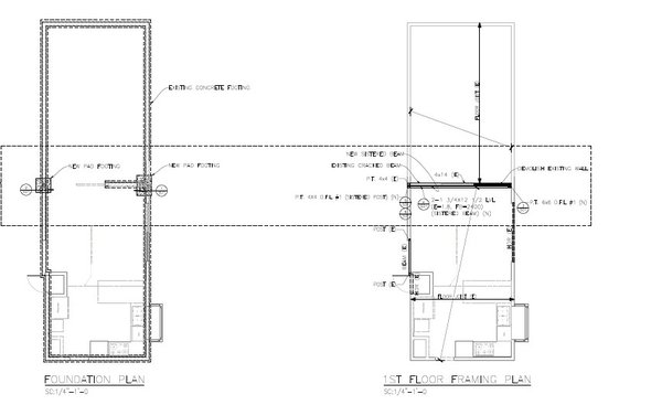Open Space Renovation - Engineering an open space renovation by removing an interior wall while maintaining upper floor support and designing a load transfer solution to shift load from a cracked existing beam to a new beam without full removal.