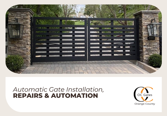 Modern Automatic Gate Upgrade - OC Gates is your go-to expert for all automatic gate needs in Orange County. We offer professional installation of custom-designed gates, fast and efficient repairs, and automation upgrades for existing manual systems. Our team also provides routine maintenance services to keep your gate operating smoothly year-round. Whether you need to enhance security, boost curb appeal, or improve daily convenience, we deliver top-tier craftsmanship and customer care. From driveway gates to pedestrian entry systems, OC Gates brings innovative, secure, and elegant solutions to every project.