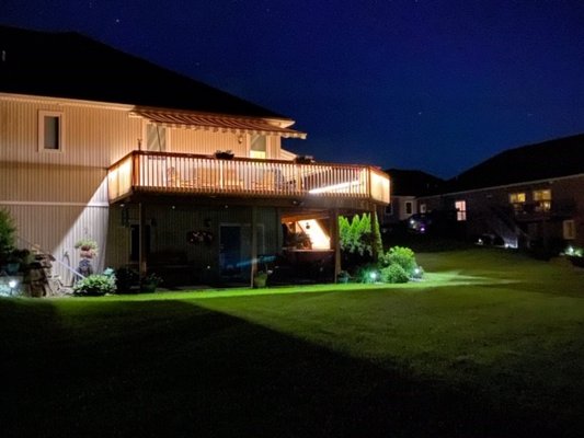 Outdoor Deck Lighting - A deck with our outdoor LED strips installed along the railing really lit up their space during the evenings! We can provide an outdoor lighting solution to most outdoor spaces, give us a call for more information!