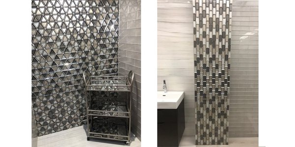 Glass Mosaic - Focal walls and focal strips give baths a modern look!