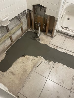 New underground drain lines - Removed concrete and bathtub to replace drain lines. New underground drain lines - Removed concrete and bathtub to replace drain lines.