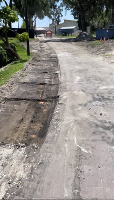 Paving at Legoland - This is a service road at Legoland that needed to be widened. PGE is adding 5' to each side of the road and repaving. Paving at Legoland - This is a service road at Legoland that needed to be widened. PGE is adding 5' to each side of the road and repaving.
