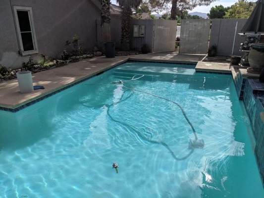 First Vegas customer. - This is an example of a 16,000 gallon salt water pool under our care. We spend an average of 30 minutes on each pool. Chemical testing with the more accurate titration (dropper) style tester kit is always used for better accuracy. This customer pays around $100 a month.