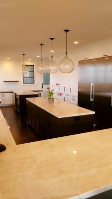 Interior large kitchen remodeling, all surfaces, 3 coats special spray finish on cabinets - Extensive kitchen remodeling, semi-professional size