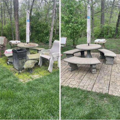 Patio makeover - This patio was covered in thick moss and built-up grime, making it slippery and dull. We safely pressure washed the surface and restored it to a like-new finish. Another patio brought back to life and ready to be enjoyed again.