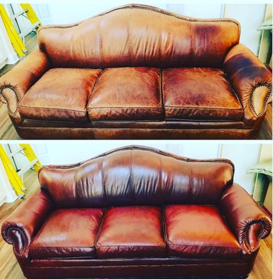 Leather Sofa Restoration - This leather sofa had visible wear and scratches from years of use. Our team restored its original look by repairing cracks, replacing the foam, and applying a fresh coat of dye. Now it looks as good as new and is ready for many more years of comfort! Leather Sofa Restoration - This leather sofa had visible wear and scratches from years of use. Our team restored its original look by repairing cracks, replacing the foam, and applying a fresh coat of dye. Now it looks as good as new and is ready for many more years of comfort!
