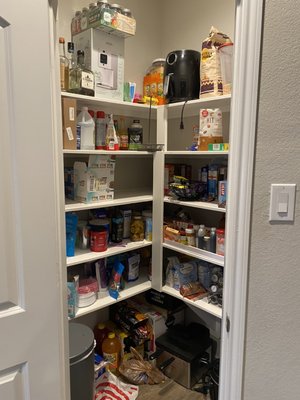 Organizing is another option! A nice way to make sure things are truly cleaned! - This organize was done by clearing out the pantry and organized as I was removing the product. This makes it easy to put the items back which makes for a quick clean up. 
Bins and jars were purchased from customers local Container Store.