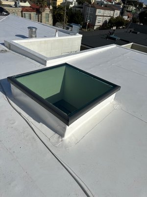 New 80 Mil White IB PVC - Mr. Roofing installed a new 80 Mil White IB PVC roofing system in San Francisco, ensuring durability, energy efficiency, and weather resistance. A new skylight was also added, enhancing natural light while maintaining insulation and waterproofing. This project delivers a long-lasting, low-maintenance roofing solution with expert craftsmanship. New 80 Mil White IB PVC - Mr. Roofing installed a new 80 Mil White IB PVC roofing system in San Francisco, ensuring durability, energy efficiency, and weather resistance. A new skylight was also added, enhancing natural light while maintaining insulation and waterproofing. This project delivers a long-lasting, low-maintenance roofing solution with expert craftsmanship.