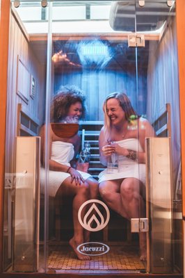 Infrared Sauna Therapy - Infrared Sauna cabins emit infrared heat, which is unlike traditional saunas or steam rooms. Infrared is an electromagnetic light wave that penetrates 4-6 inches into your skin for the ultimate cellular level detox, from the inside out! These penetrating rays of light help to boost your metabolism and allow your body to sweat away up to 900 calories per session! In addition to shedding extra weight and toxins, infrared sauna heat is proven to help you achieve a better mood, clearer skin, decreased anxiety, better breathing/asthma, improved sleep quality, and quicker muscle recovery after exercise. Our cabins can climb up to 160+ degrees, for a fully immersive experience.