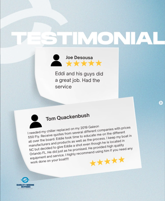 Testimonials - Hear from real customers about their experiences with our boat repair services. From routine maintenance to major repairs, our team’s professionalism, skill, and commitment to getting you back on the water are what set us apart. Browse these testimonials to see why boat owners trust us to keep their vessels in top condition.