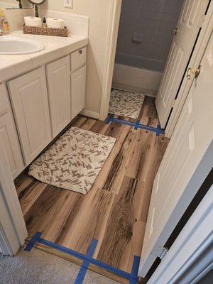 Bathroom Floor Replacement 2023 - Removed carpet and installed new vinyl flooring Bathroom Floor Replacement 2023 - Removed carpet and installed new vinyl flooring