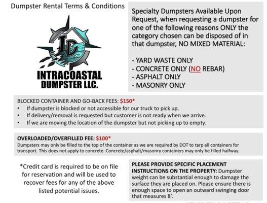 Disposal Terms & Conditions - Material disposal terms and conditions as well as list of prohibited items per county landfill. Disposal Terms & Conditions - Material disposal terms and conditions as well as list of prohibited items per county landfill.