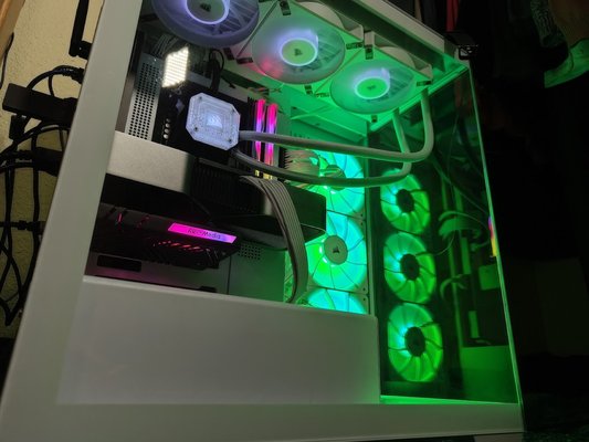 Custom Gaming PC - Case: Spacious, tempered glass chassis to showcase components and lighting.

Motherboard: RGB-compatible, supports water cooling headers and software control.

CPU & GPU: High-end processor and graphics card, both compatible with water blocks for efficient cooling.

Memory & Storage: Fast RAM with RGB, high-capacity SSDs

Power Supply: Modular PSU, ideally with RGB features for added visual appeal.

RGB Lighting: Addressable RGB fans, LED strips, and peripherals, all controllable via motherboard or dedicated RGB controllers.

Cooling: RGB fan all-in-one liquid cooling loop