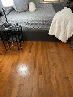 Hardwood install - Clients downstairs remodel, carpet demo, quarter round install as well
